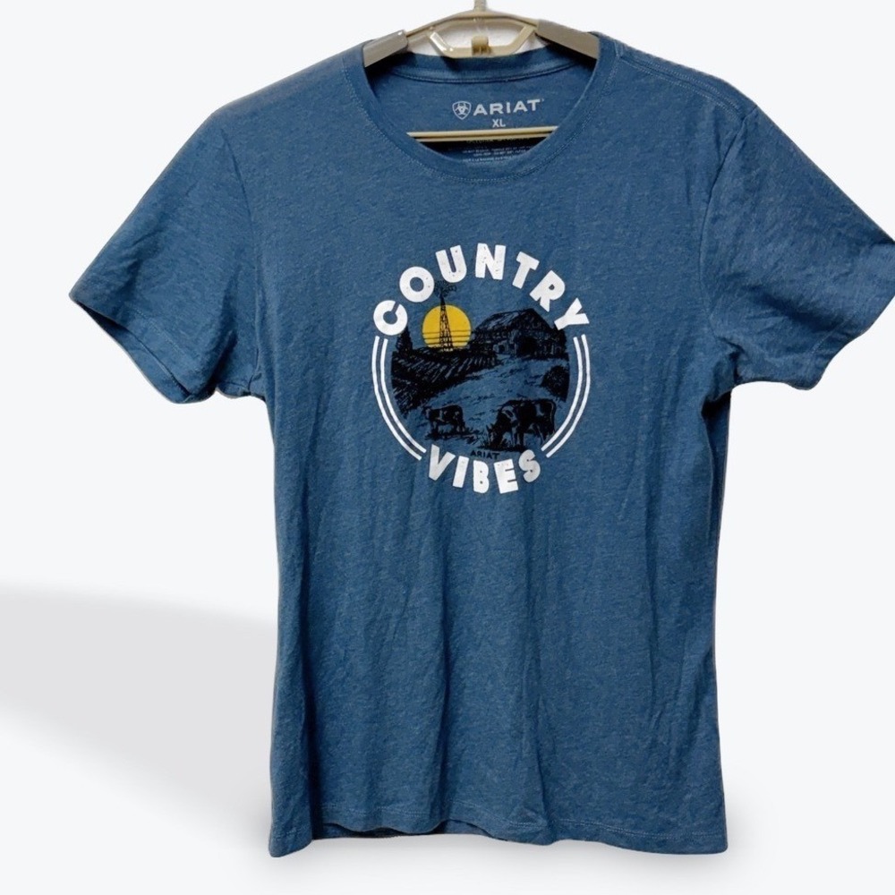 Ariat Womens XL Country Vibes Graphic Tee Blue‎ Heather Short Sleeve T-Shirt